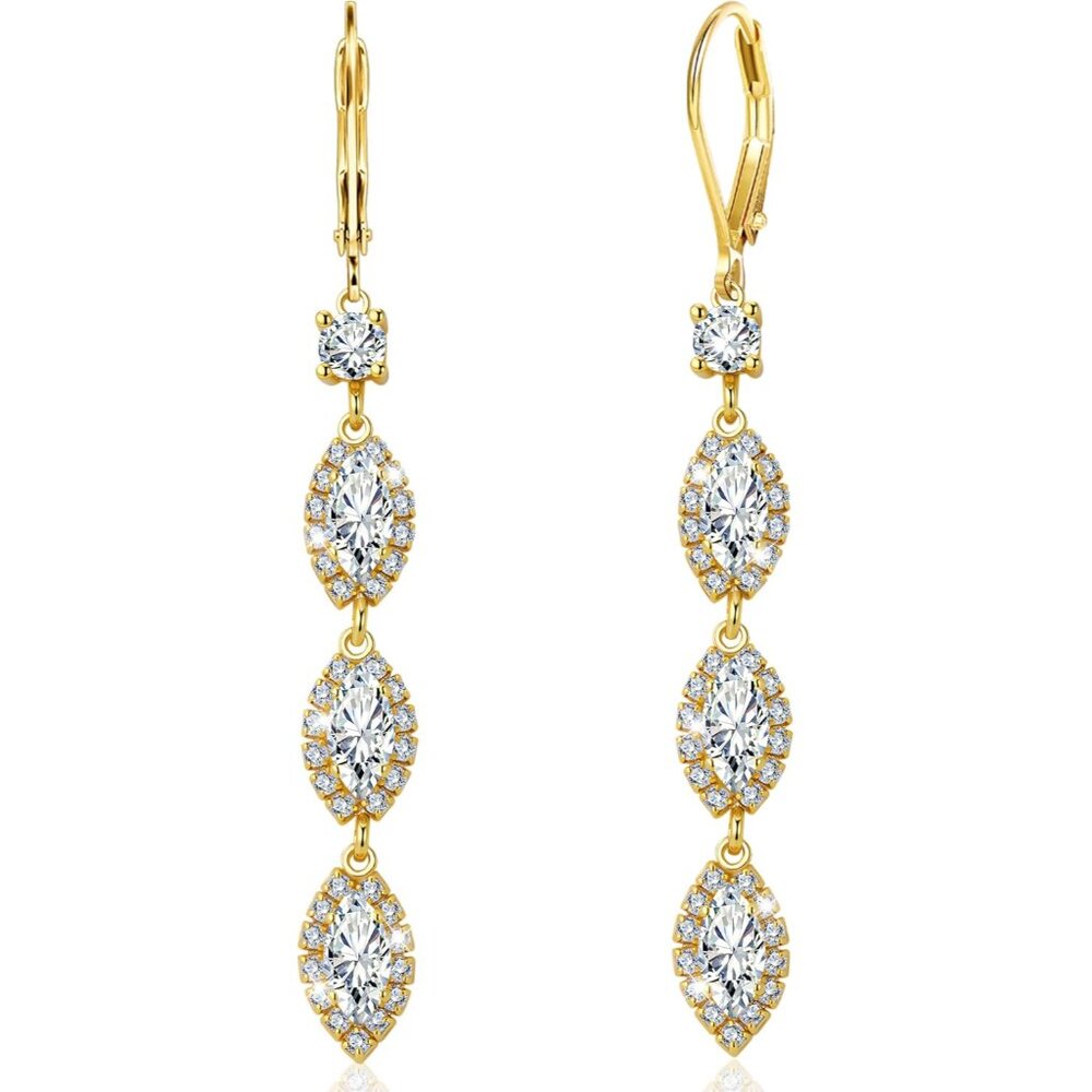 925 Sterling Silver Dangle Leverback Earrings for Women Trendy 14K Goldplated Hy